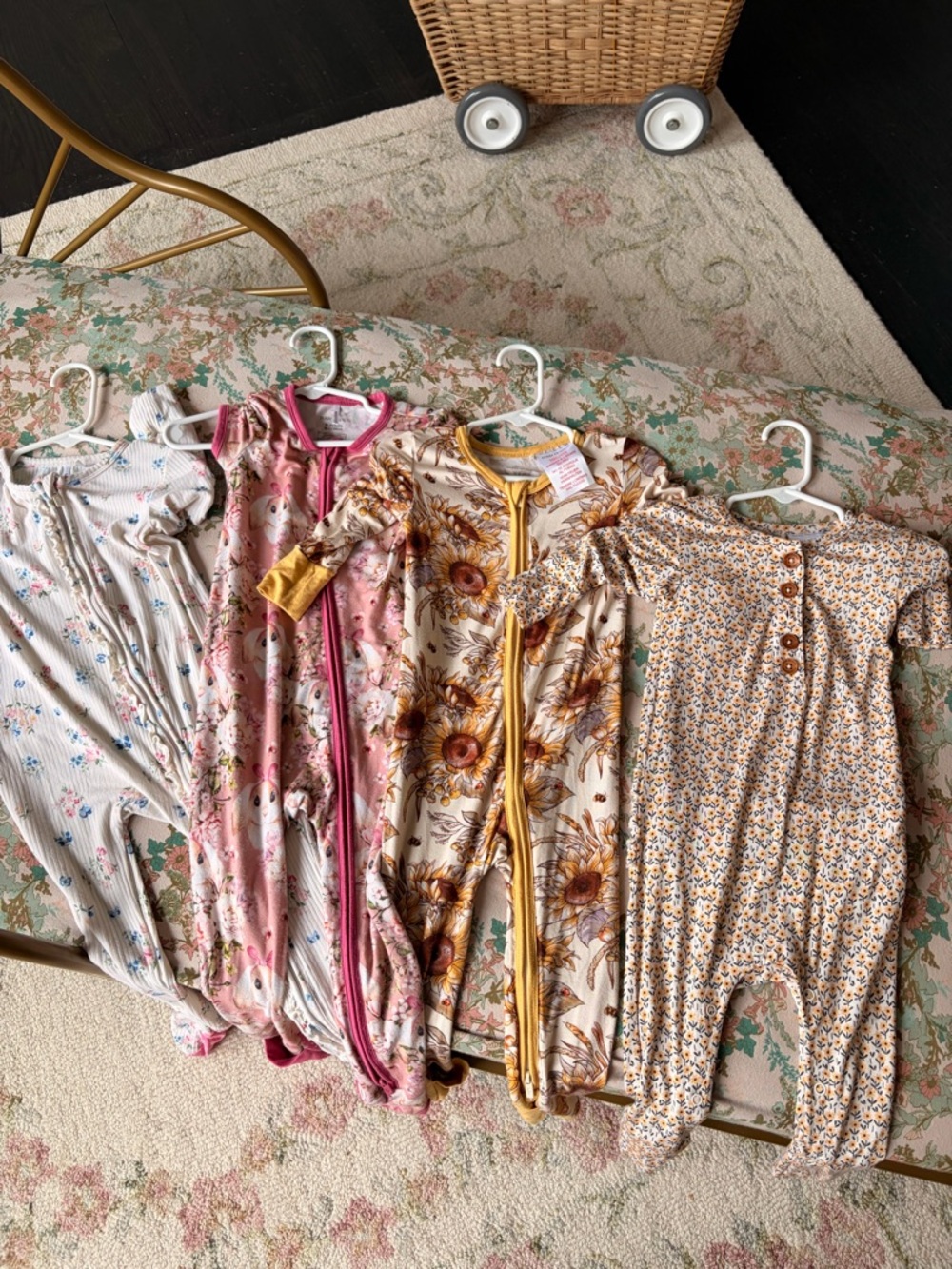 Posh Peanut Cream, Pink & Yellow Floral and Bunny Footies Set